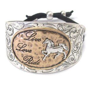 DaVinci Story Trotting Arabian Horse LIVE LOVE RIDE Tritone Cuff Adjus. Bracelet